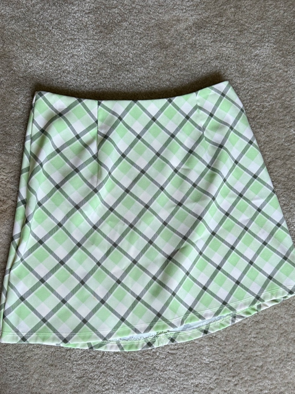 Altar'd State Light Green, White & Gray Plaid A-Line Skirt